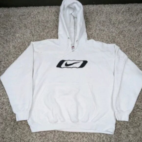 Vintage 90s Nike Hoodie Sweatshirt Mens Large White Center Swoosh Made In USA - Picture 1 of 11